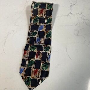 Ermenegildo Zegna 100% Silk Tie Abstract Check Multicolor Designer Made In Italy